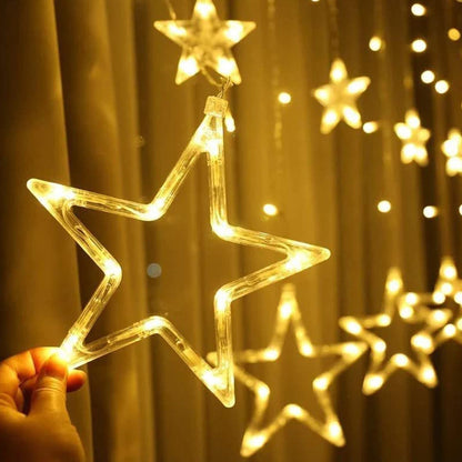 12 STARS CURTAIN STRING LIGHTS, WINDOW CURTAIN LIGHTS WITH 8 FLASHING MODES DECORATION FOR FESTIVALS