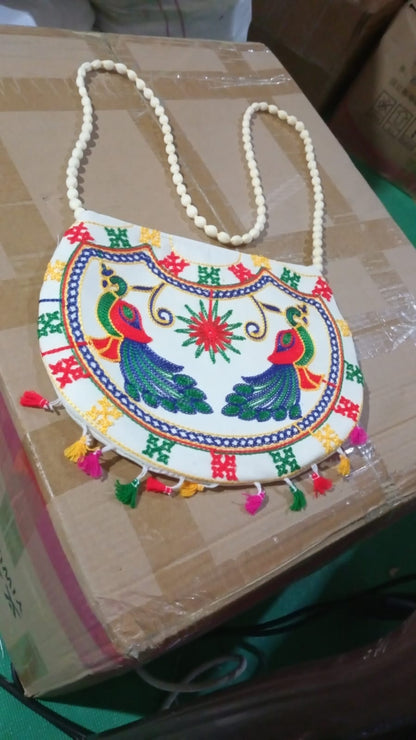 11 inch Handcrafted Cotton Embroidered Shoulder Bag for Girls & women (1 Pc)