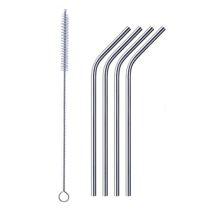 1733 Reusable Stainless Steel Drinking Straws Bent (4 Bent Straws, 1 Brush) 