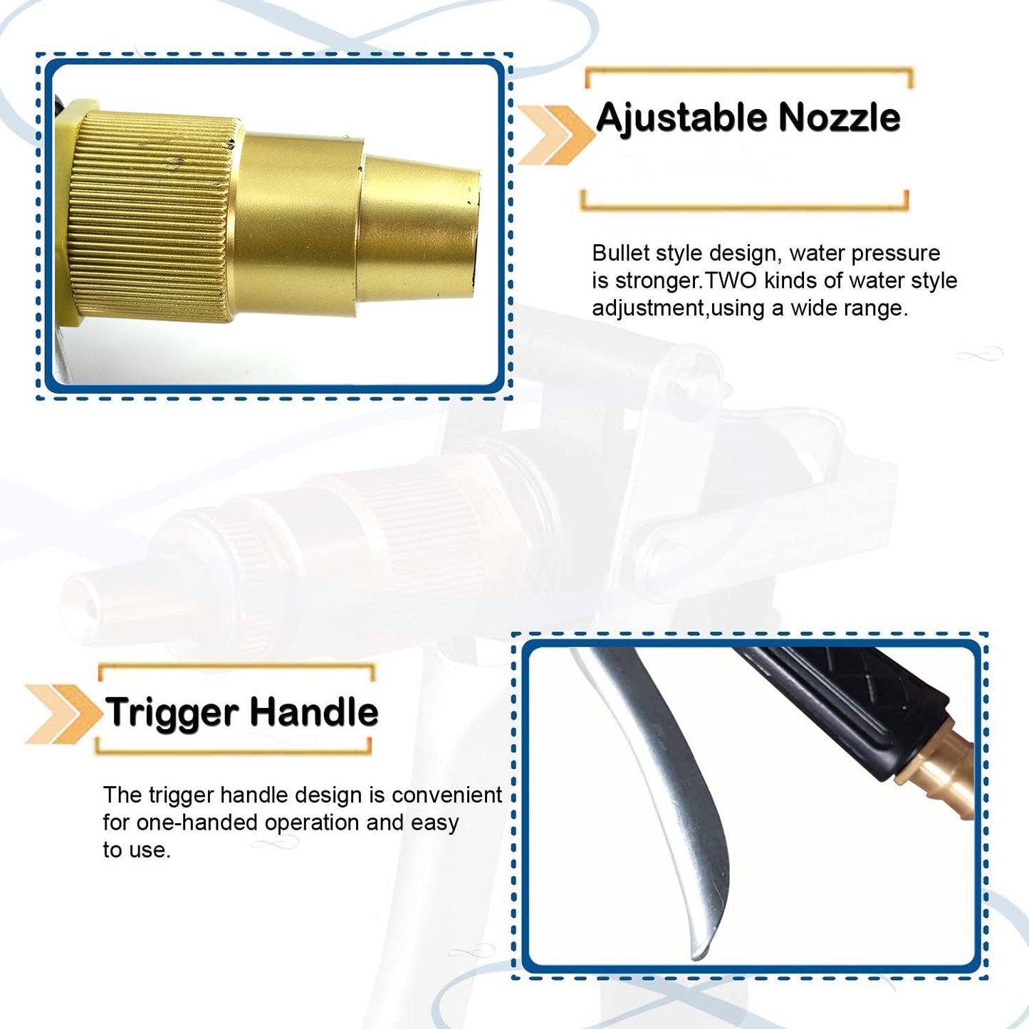 Durable Gold Color Trigger Hose Nozzle Water Lever Spray