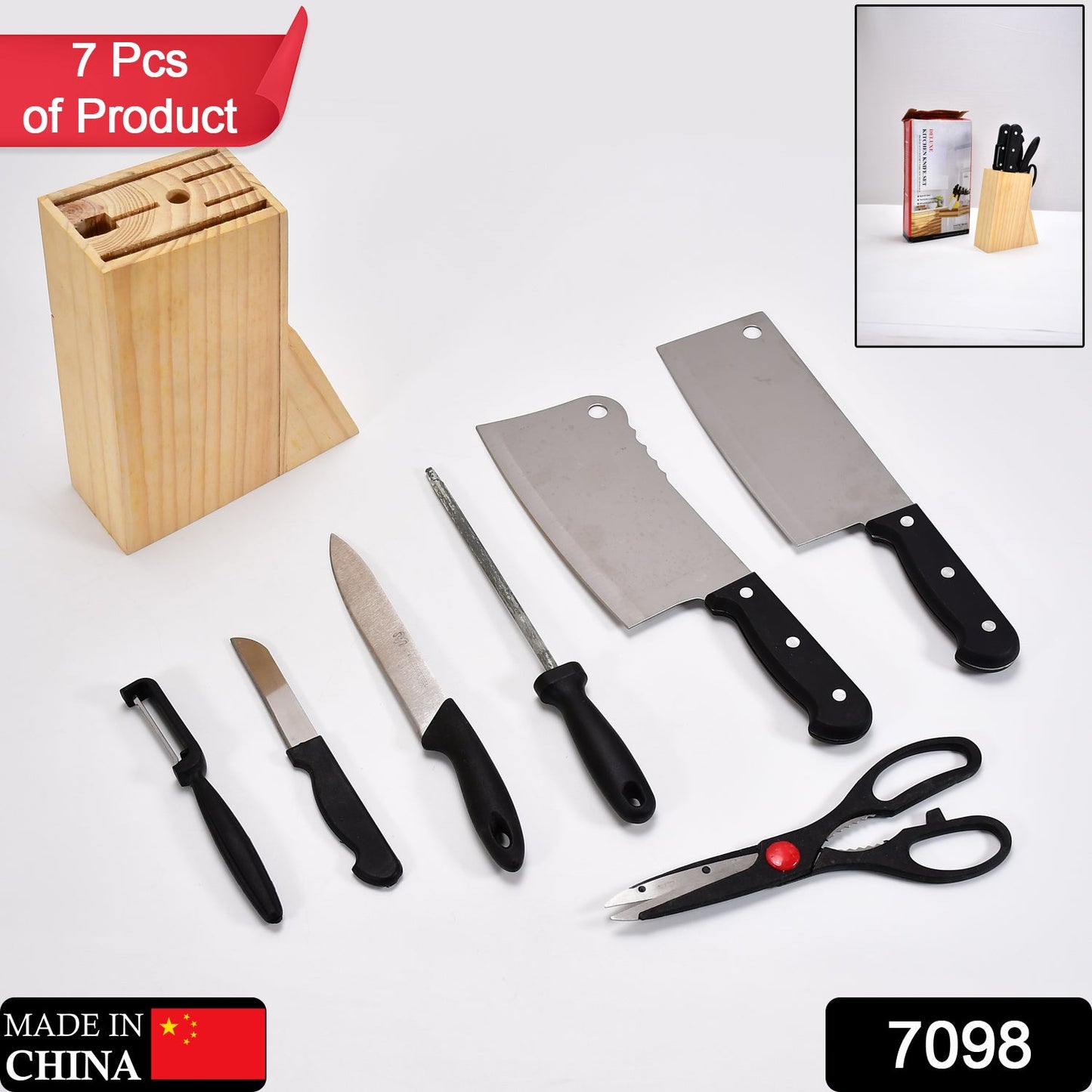 7 Piece Kitchen Knife Set and Vegetable Peeler Set with wooden block