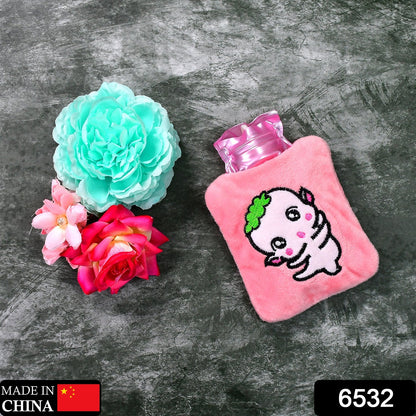 Pink Cartoon Small Hot Water Bag with Cover for Pain Relief