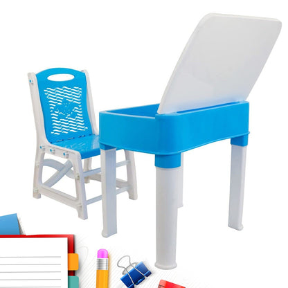 Study Table And Chair Set For Boys And Girls With Small Box Space For Pencils Plastic High Quality Study Table (Blue)