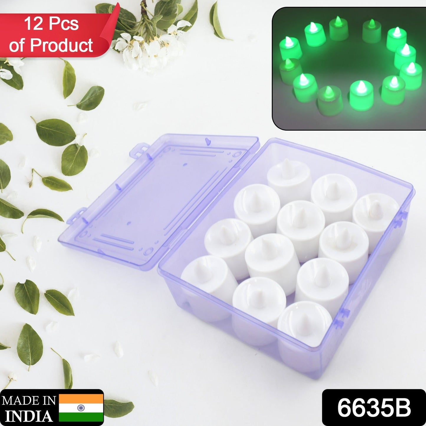 GREEN FLAMELESS LED TEALIGHTS, SMOKELESS PLASTIC DECORATIVE CANDLES - LED TEA LIGHT CANDLE FOR HOME DECORATION (PACK OF 12)