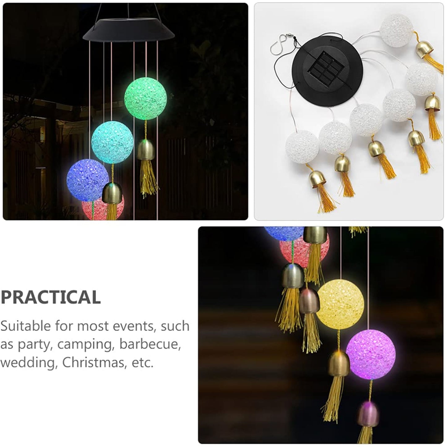 Solar Crystal Ball Wind Chime, Color Changing Solar Powered LED Hanging Wind Chime Light Mobile for Patio Yard Garden Home Outdoor Night Decor, Gifts