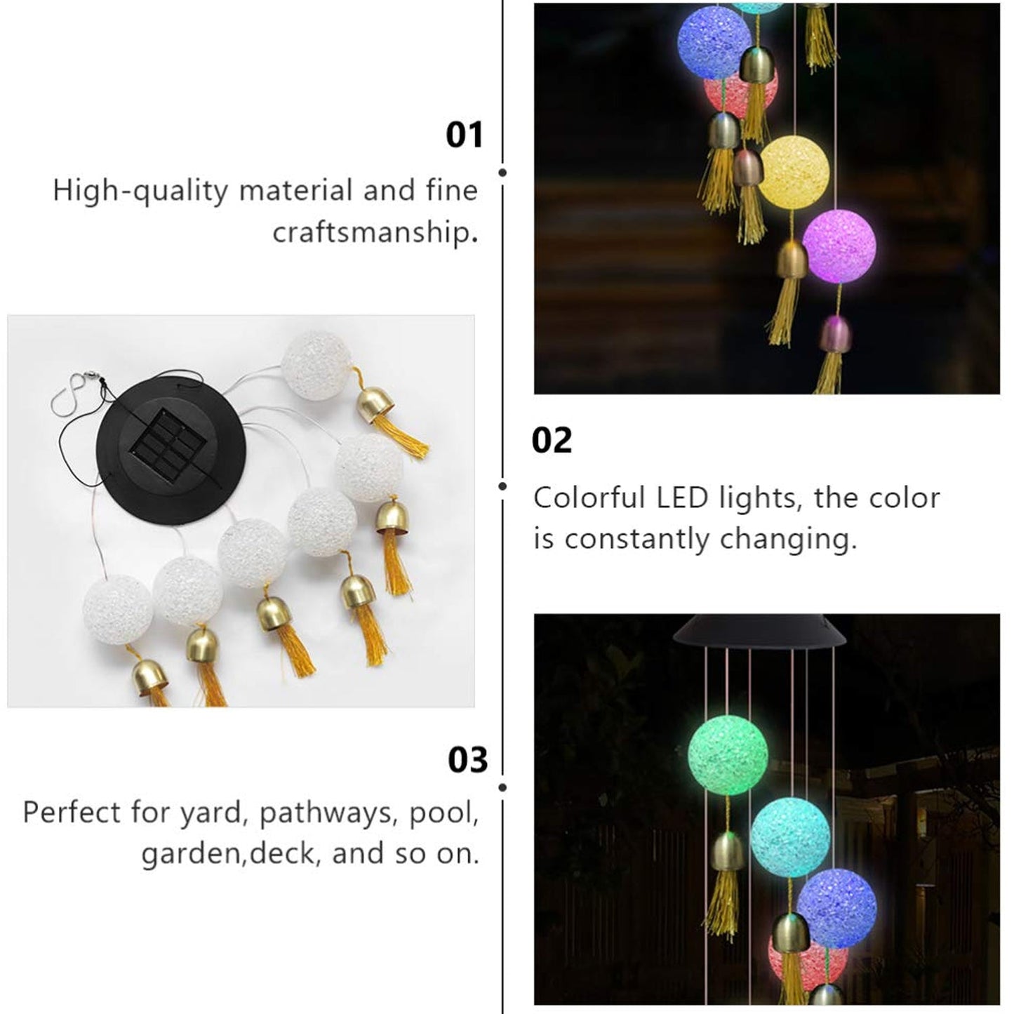 Solar Crystal Ball Wind Chime, Color Changing Solar Powered LED Hanging Wind Chime Light Mobile for Patio Yard Garden Home Outdoor Night Decor, Gifts