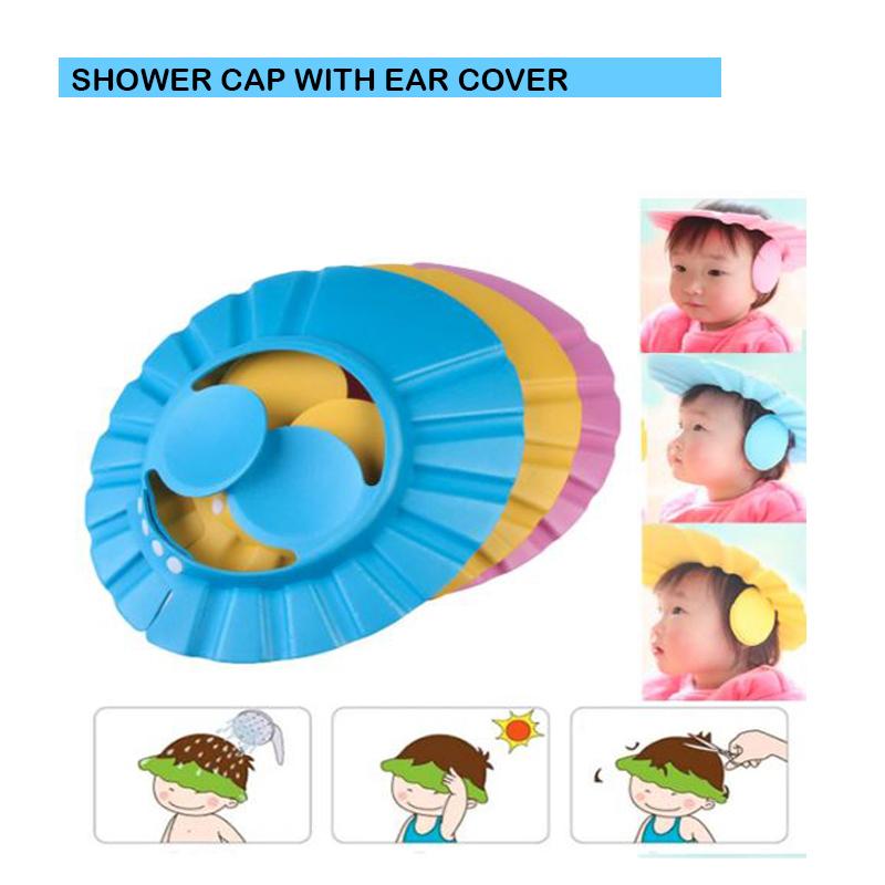 0378 Adjustable Safe Soft Baby Shower cap Your Brand