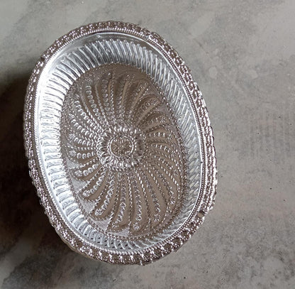 2090 Multipurpose Royal Design Oval Silver Gift Tray