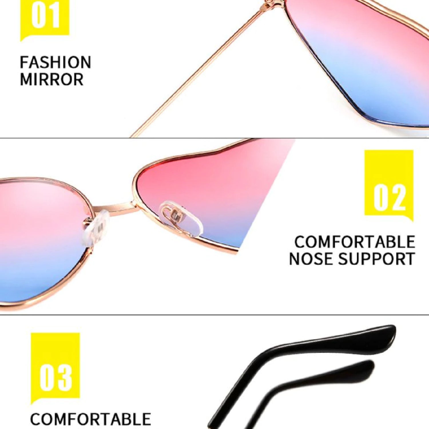 4952 Multi color Heart Shaped Metal Reflective Mirror Lens Women's Sunglasses 