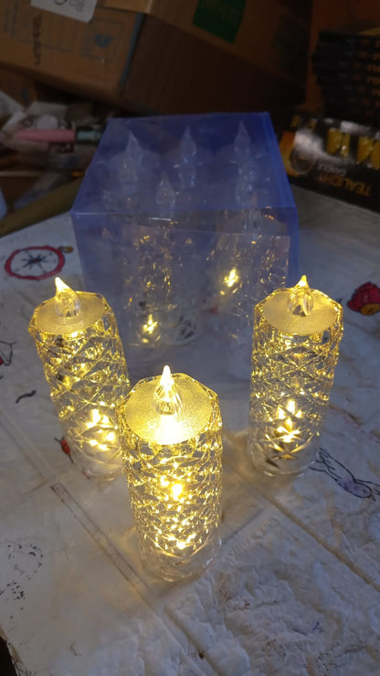 Rose Candles LED Flameless and Smokeless Decorative Acrylic Transparent Candles Led Tea Light Candle Perfect for Gifting, Home, Diwali, Christmas, Crystal Candle Lights (1 Pc)  (MOQ :- 12 pc )