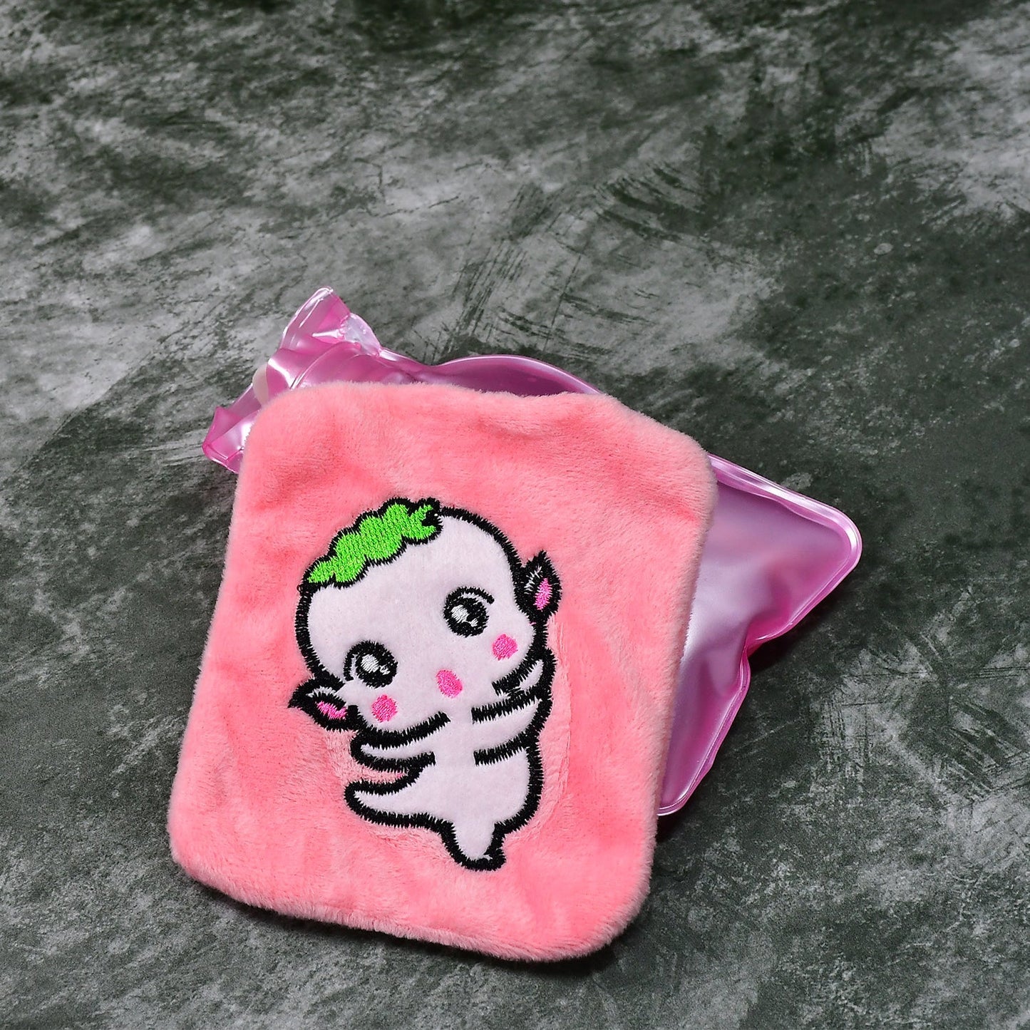 Pink Cartoon Small Hot Water Bag with Cover for Pain Relief