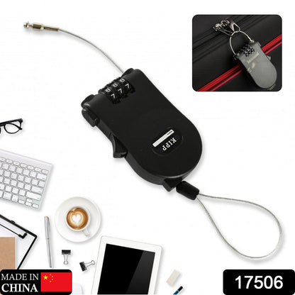 Multifunctional cable lock with number code for travel, sports Etc. Retractable Wire Lock,Wire Black Shell Combination Password.