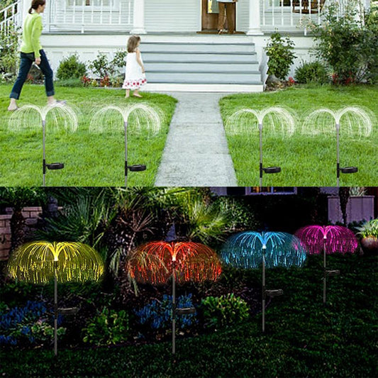 6616 2pcs Garden Solar Outdoor Lights Decorative , 7 Colors Changing RGB Light Waterproof Flower Jellyfish Firework Decor for Garden Patio Landscape Pathway Yard Holiday Decor 