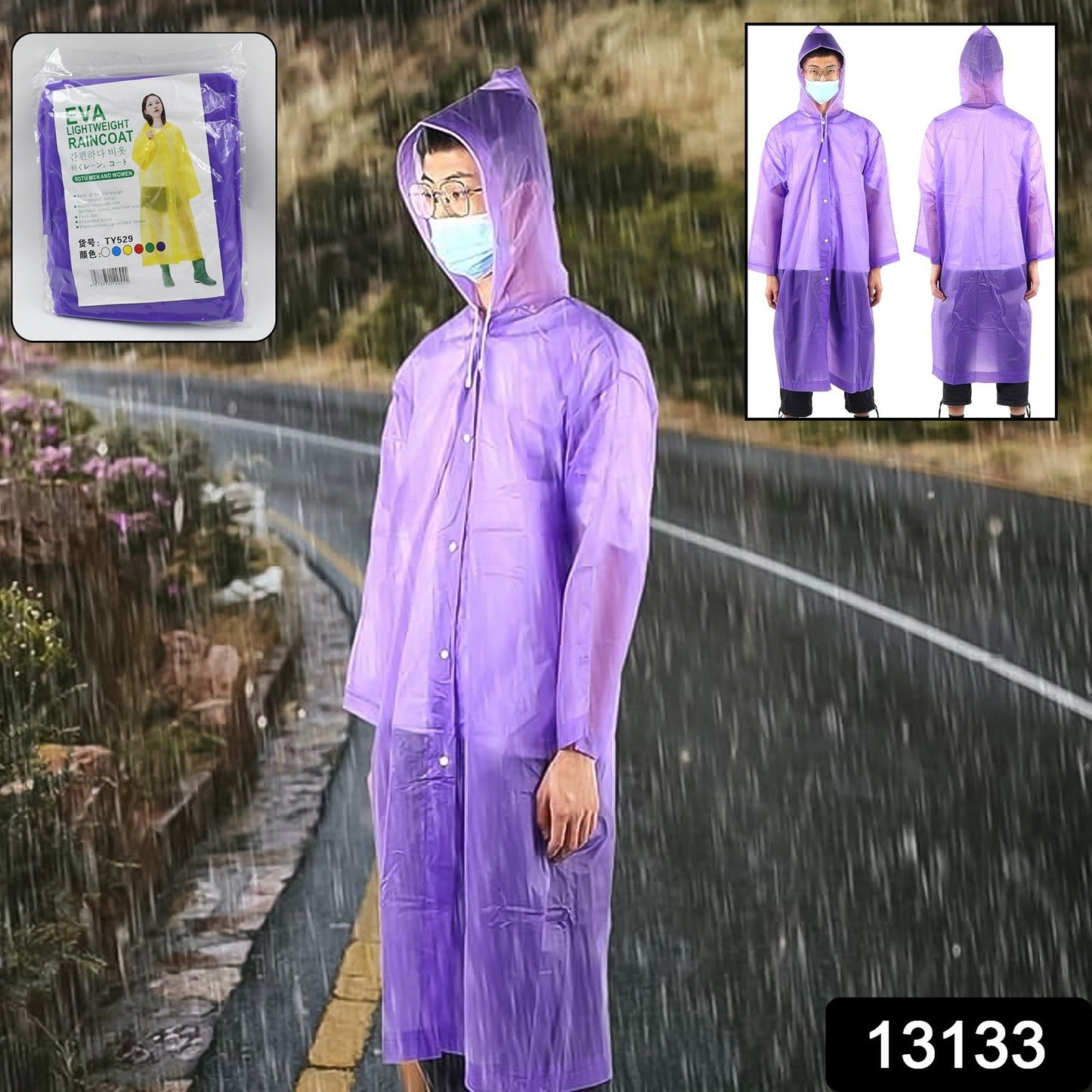 EVA Raincoat Protect Body Arms Legs, Waterproof Reusable Rain Poncho for Women Men Adult Kids Outdoor Traveling Eva Material Raincoat / Rain wear / Rain Suit for Outdoor Accessory (1pc)