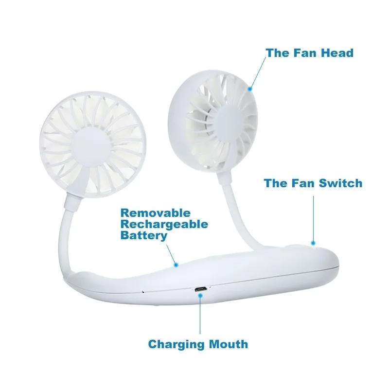 Hand Free Personal Fan - Portable USB Battery Rechargeable Mini Fan - Headphone Design Wearable Neckband Fan Neck lance Fan Cooler Fan (Battery Not included)