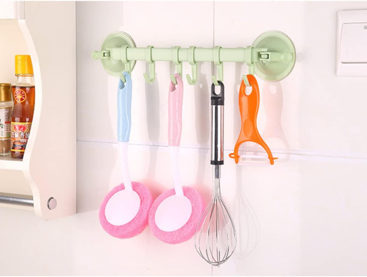 Towel Bar, Towel Holder with Moveable Hooks, Utensil Hanger in Kitchen I Bathroom, No Drill Easy to Install Hanging Rack