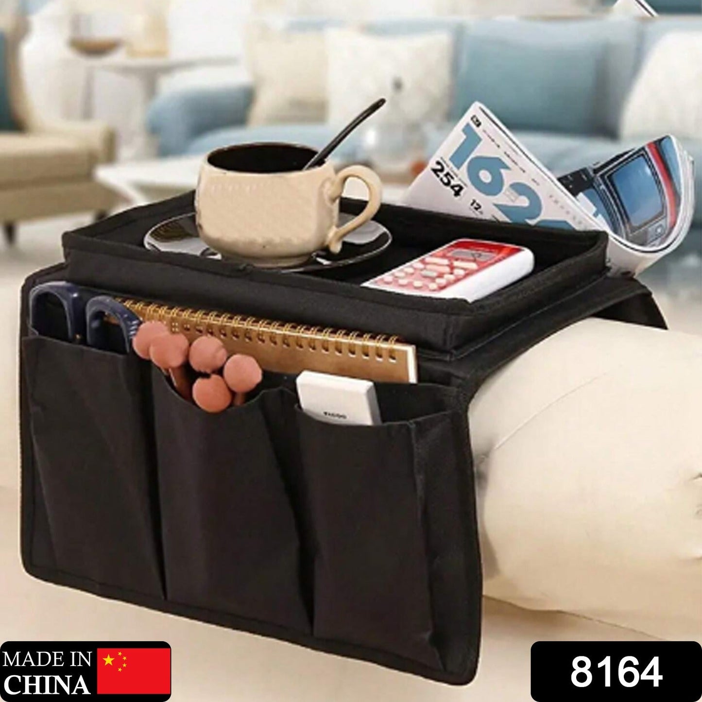 Sofa Arm Rest Hanging Storage Bag, Storage Bag for Sofa Ideal for Sorting Magazines iPad Books (Black)