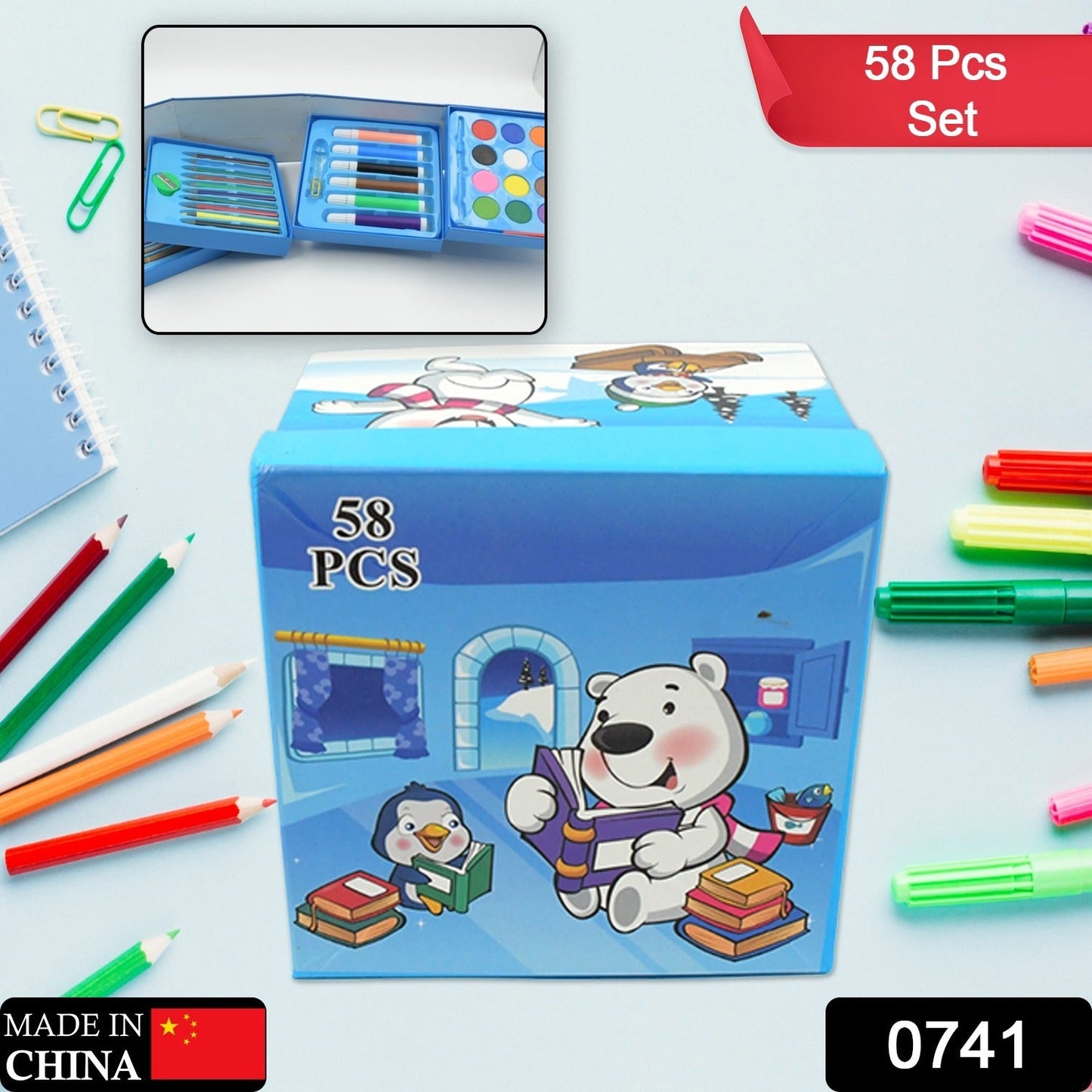 0741 Color Pencil, Crayons, Water Color, Sketch Pen Art (58 Pcs Set)