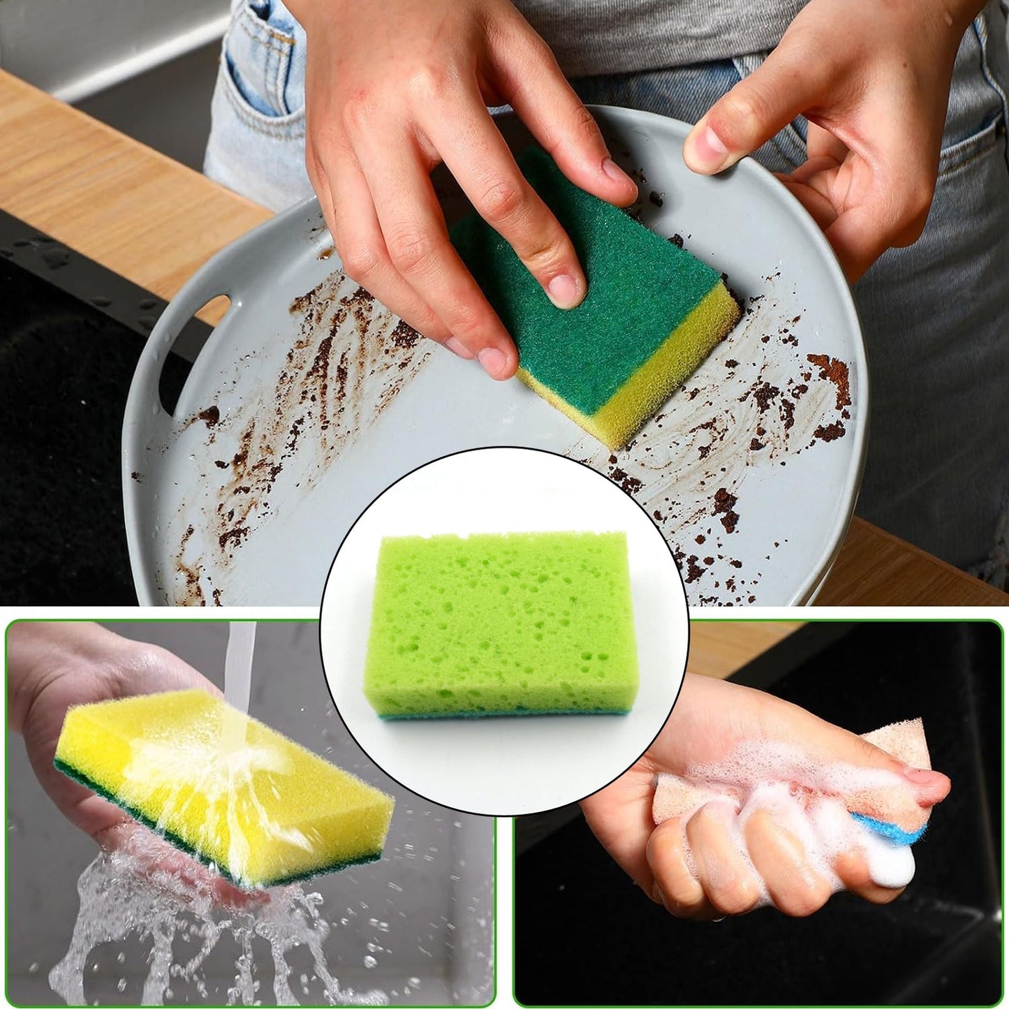 Multi-Purpose Medium 2 In 1 Color Scratch Scrub Sponges, Sponge, Wear Resistance, Dish Washing Tool, High Friction Resistance Furniture for Refrigerator Sofa for Kitchen, Household (1 Pc)