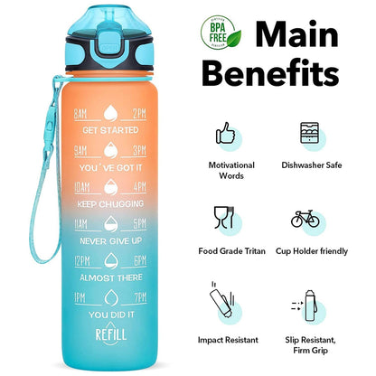 Motivational Water Bottle with Straw & Time Marker, BPA-Free Tritan Portable Gym Water Bottle, Leakproof Reusable, Special Design for Your Sports Activity, Hiking, Camping