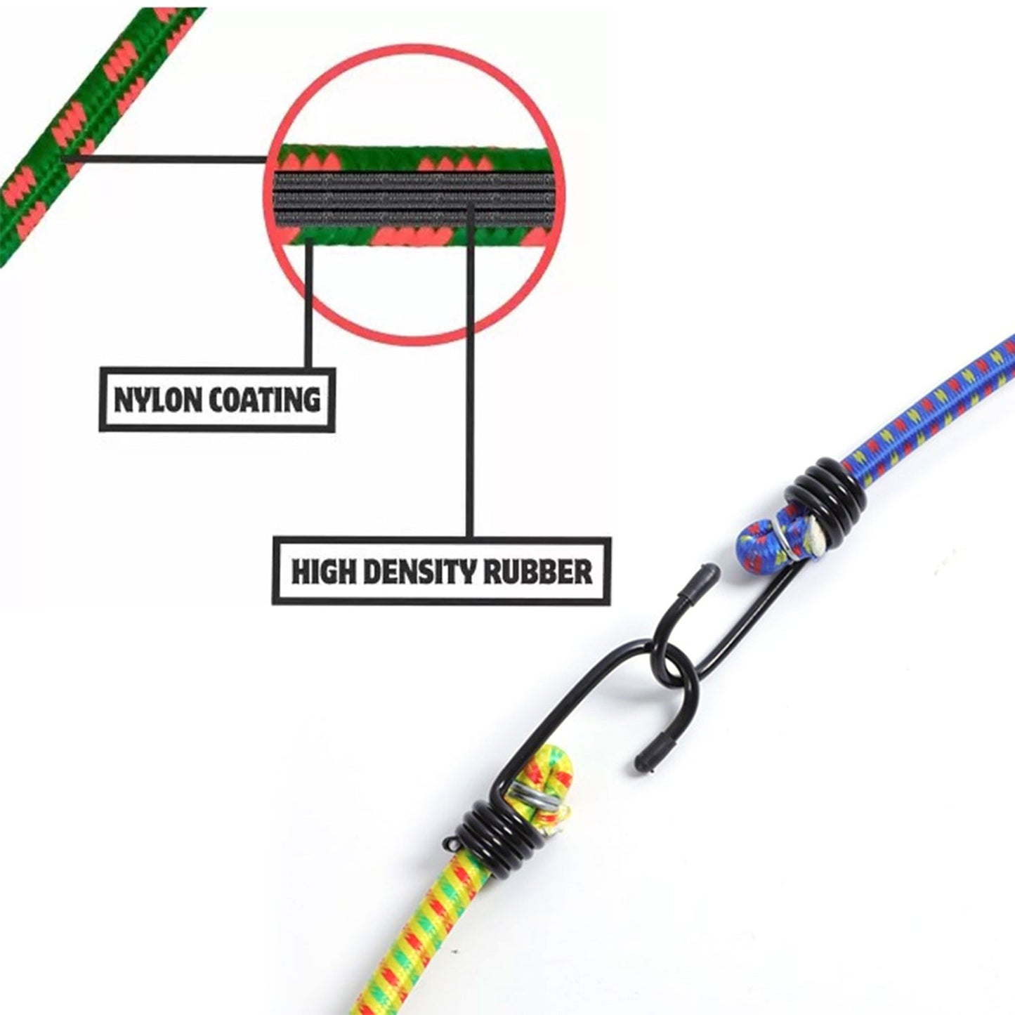 9067 High Strength Elastic Bungee, Shock Cord Cables, Luggage Tying Rope with Hooks 