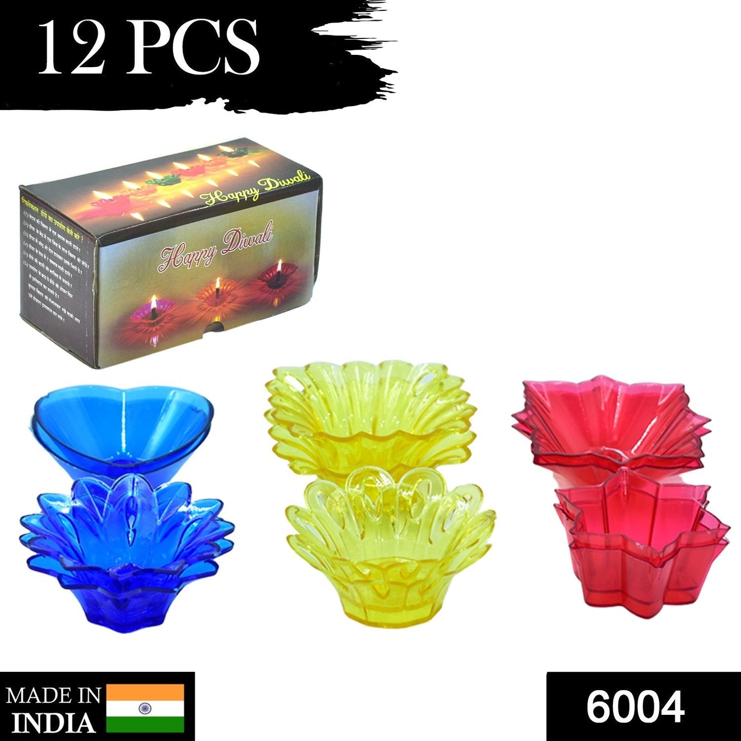 Plastic Candle Cup with Multi Shape Diwali Diya Cup (Multicolor) (12 Pcs Set)