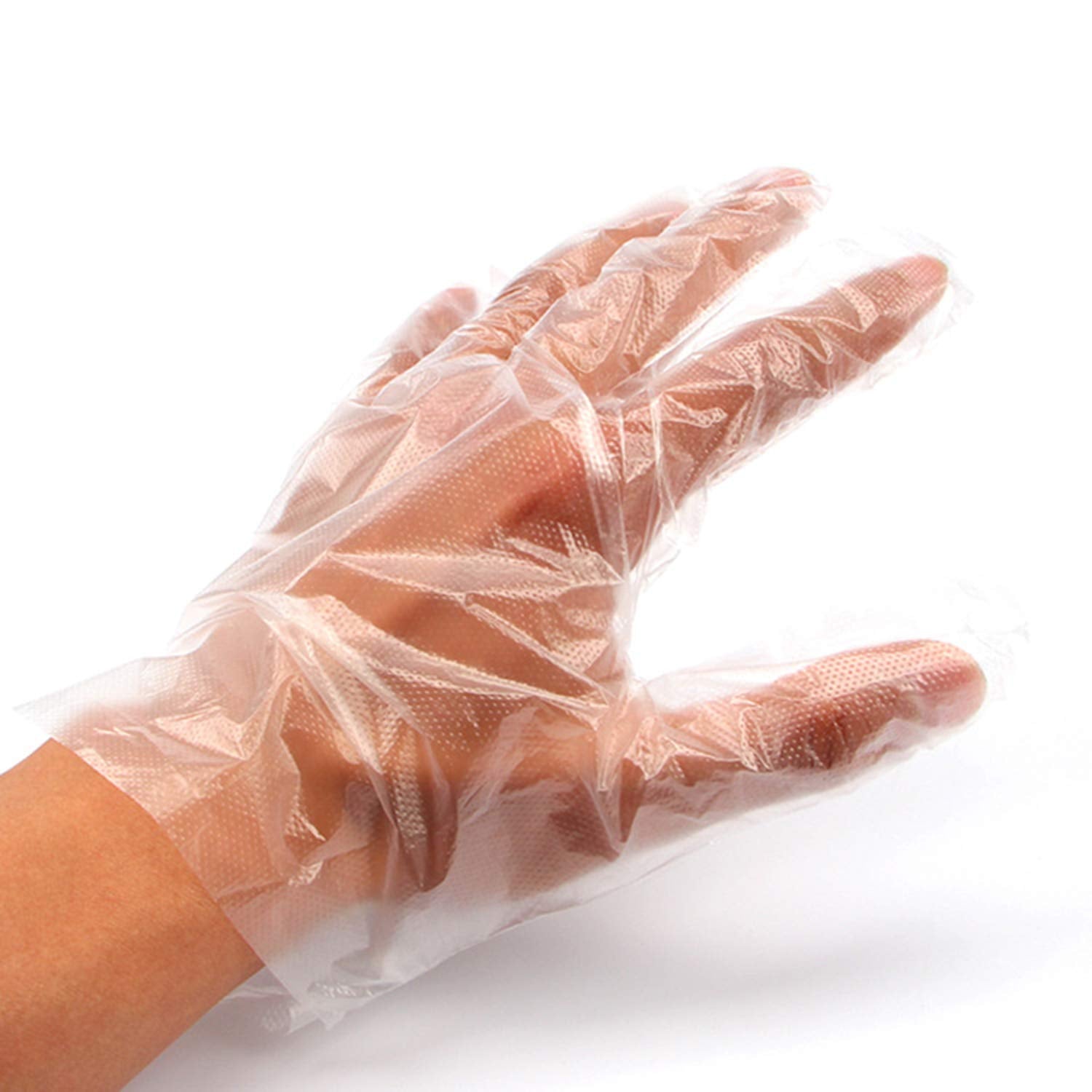 0670 Plastic Transparent Disposable Clear Gloves (White) (100Pc) 