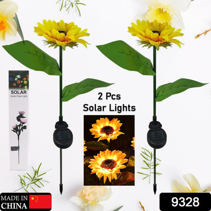 9328 2 Pc Outdoor Solar Sunflower Lights Intelligent Light Control Waterproof Garden Landscape Stake Light