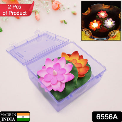 6556a WATER FLOATING SMOKELESS CANDLES & LOTUS FLOWERS SENSOR LED TEALIGHT FOR OUTDOOR AND INDOOR DECORATION - PACK OF 2 CANDLE (PACK OF 2)