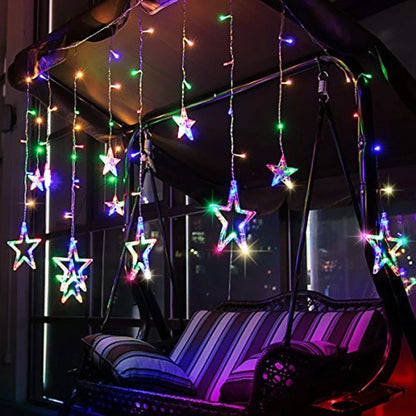 12 Stars LED Curtain String Lights with 8 Flashing Modes for Home Decoration, Diwali & Wedding LED Christmas Light Indoor and Outdoor Light ,Festival Decoration (Multicolor)