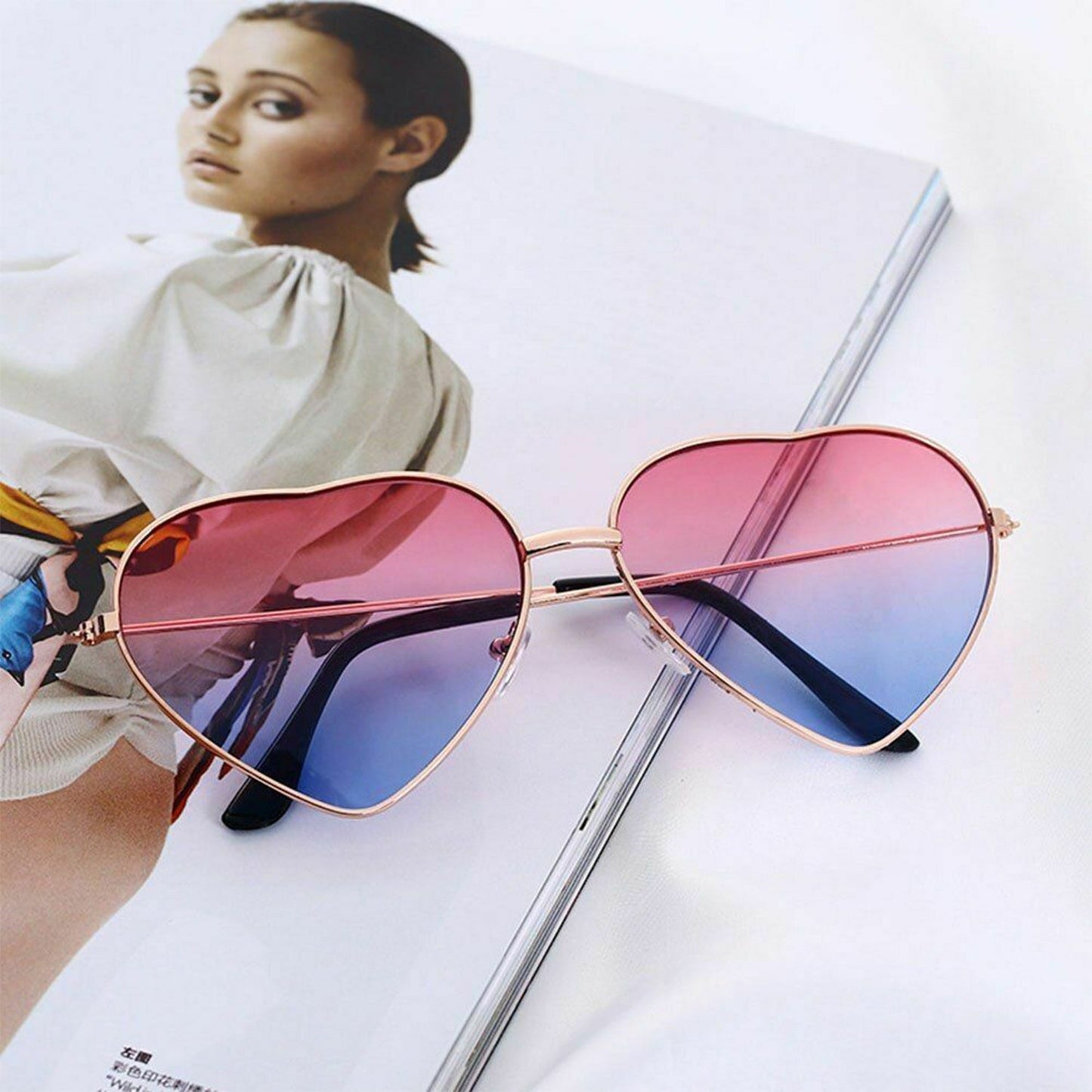 4952 Multi color Heart Shaped Metal Reflective Mirror Lens Women's Sunglasses 