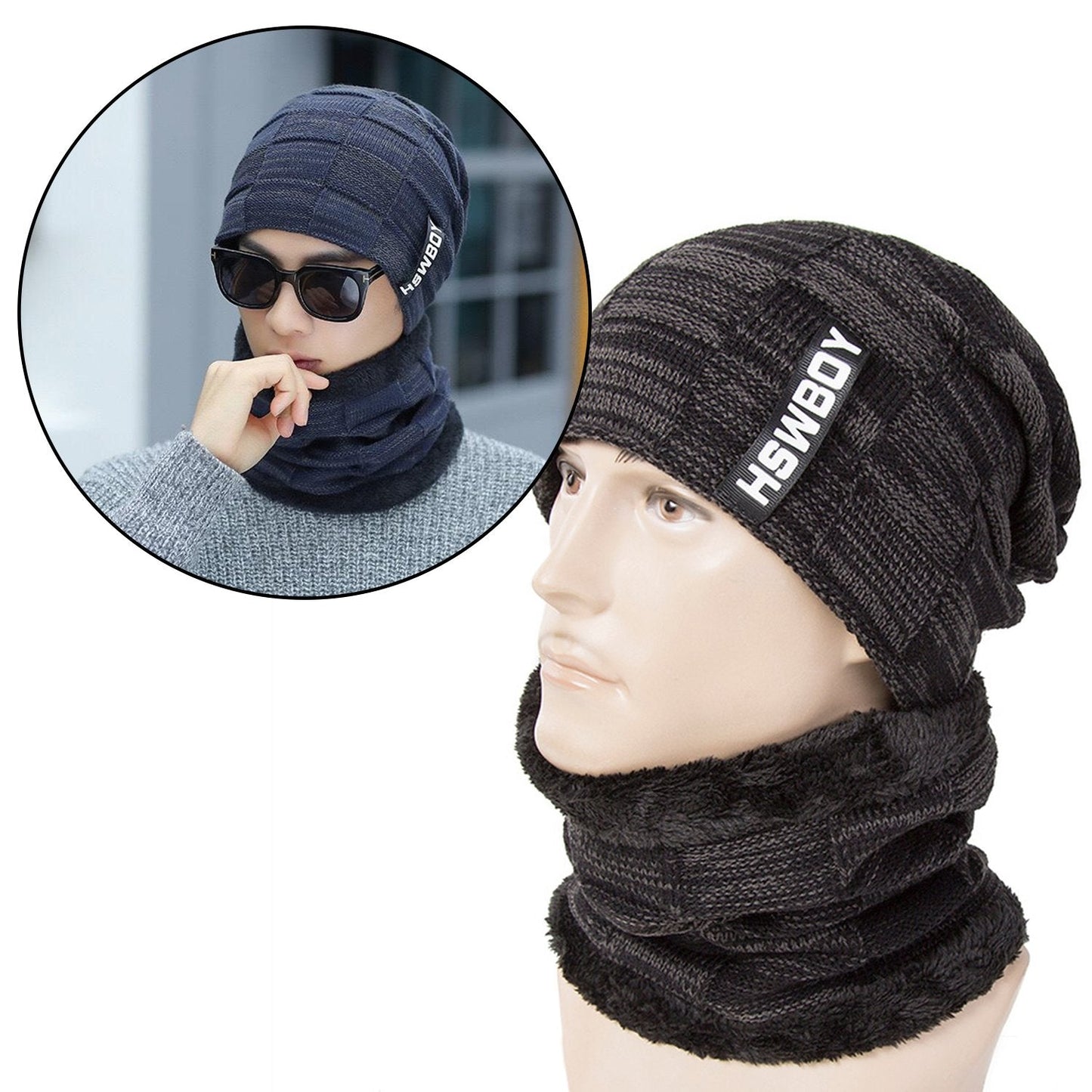 6066 Ultra Soft Unisex Woollen Beanie Cap Plus Muffler Scarf 