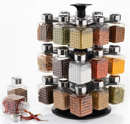 360° Revolving Spice Rack | 24-Piece Square Container Set | All-New Design for Condiments