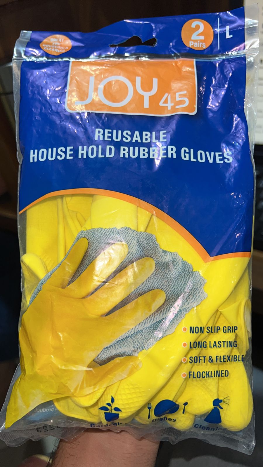 4853 Pair Of 2 Large Yellow Gloves For Types Of Purposes Like Washing Utensils, Gardening And Cleaning Toilet Etc. 