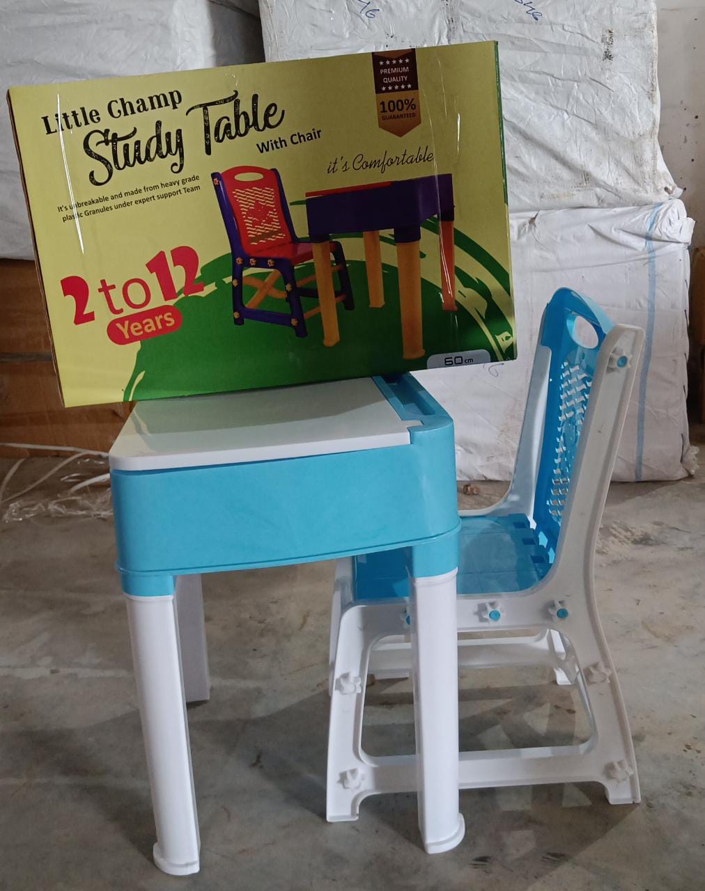 Study Table And Chair Set For Boys And Girls With Small Box Space For Pencils Plastic High Quality Study Table (Blue)