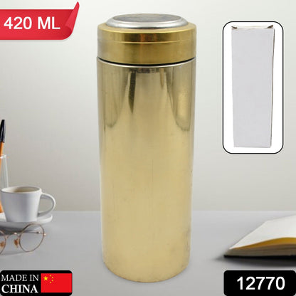 Stainless Steel Water Bottle With Foldable Spoon & Handle Easy to carry, Leak Proof, Rust Proof, Hot & Cold Drinks, Gym Sipper BPA Free Food Grade Quality, Steel fridge Bottle For office / Gym / School (420 ML Approx)