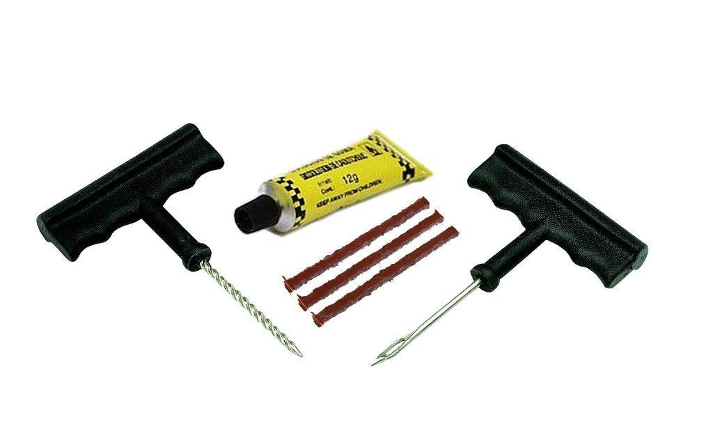 1513 Puncture Repair Kit Tubeless Tyre Full Set with Nose Pliers, Rubber Cement and Extra Strips for Cars, Bikes 