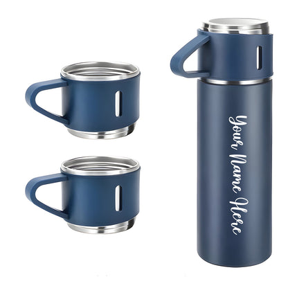 Customized/Personalized Stainless Steel Water Bottle Vacuum Flask Set With 3 Steel Cups Combo | Gifting Custom Name Water Bottle | Gifts for boyfriend/Girlfriend/Employee | 500ML |