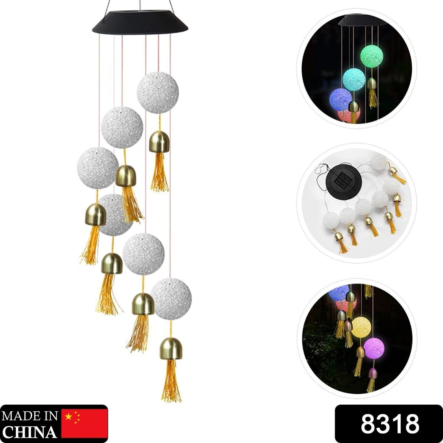 Solar Crystal Ball Wind Chime, Color Changing Solar Powered LED Hanging Wind Chime Light Mobile for Patio Yard Garden Home Outdoor Night Decor, Gifts