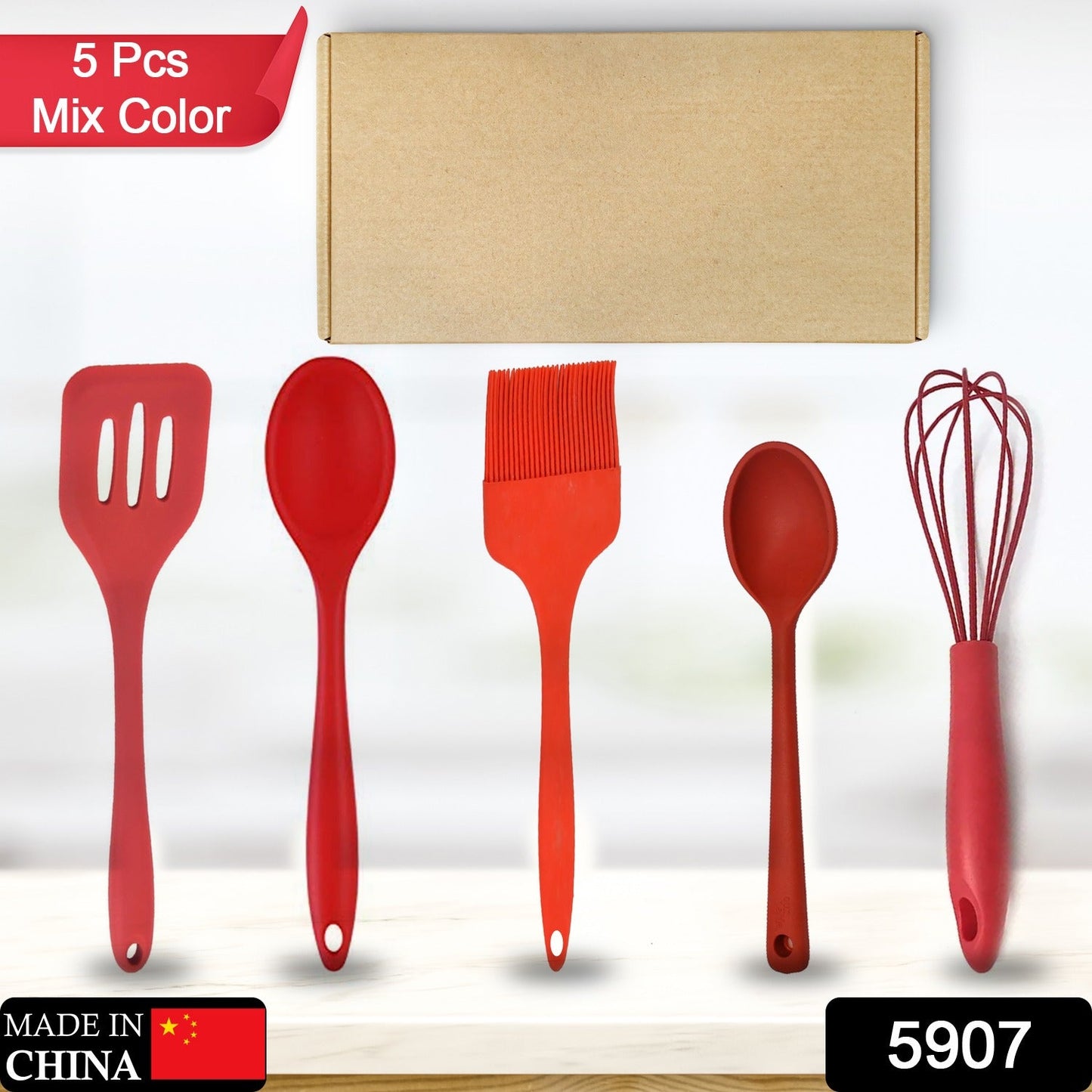 5907 SILICON NON-STICK HEAT RESISTANT KITCHEN TOOL COMBO PREMIUM SILICON ITEMS 5PC ITEM COMBO 