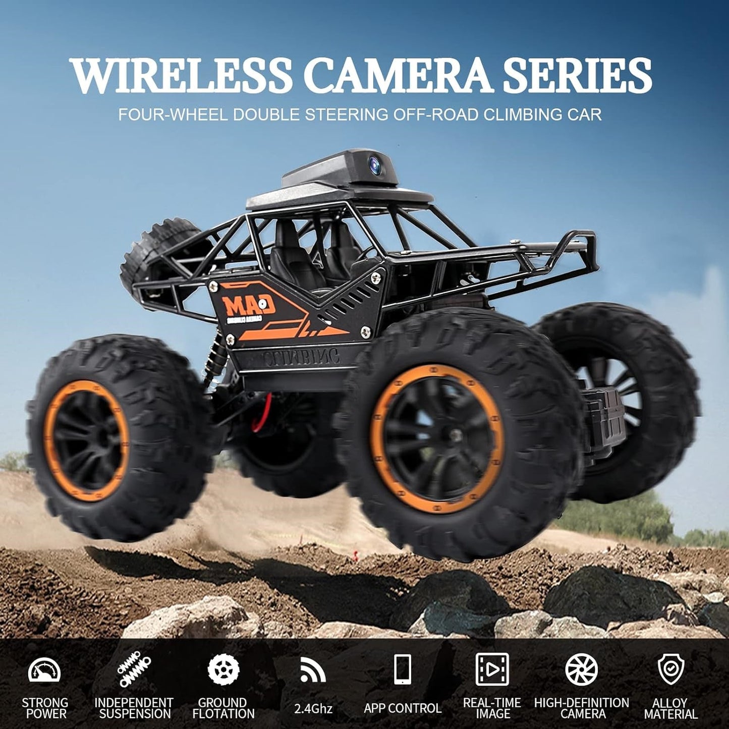 Remote Control Car with Camera Off-Road Remote Control Truck Monster Trucks for Boys 8-12 Birthday Gift For Kids Adults Gift For Boys And Girls HD Camera Rock Crawler Monster Truck Toy