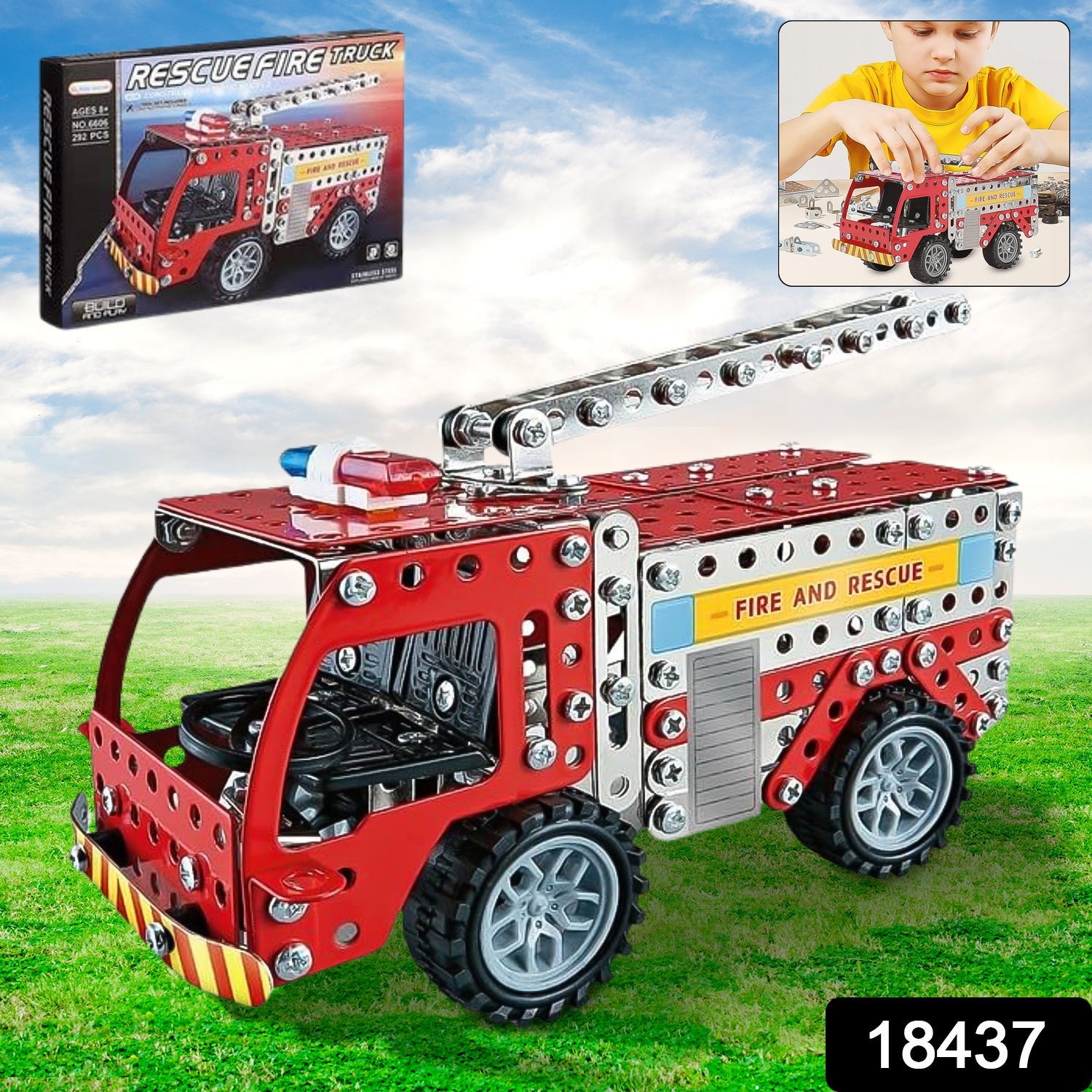 DIY Metal Fire Truck Building Blocks Set